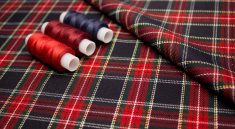 red and white thread on red and white plaid textile