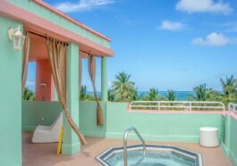 south beach, blue sky, florida, view, scenic, ocean, vacation, travel, water, architecture, sky, tropical, palm, blue, summer, resort, colorful, skyline, tourism, nature, hotel, luxury, hot tub